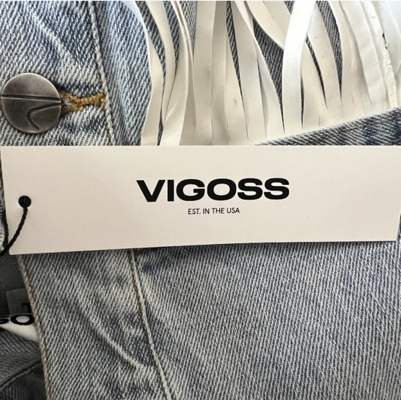 NWT VIGOSS Denim Faux Leather Fringe Jacket Size Large - Picture 5 of 8
